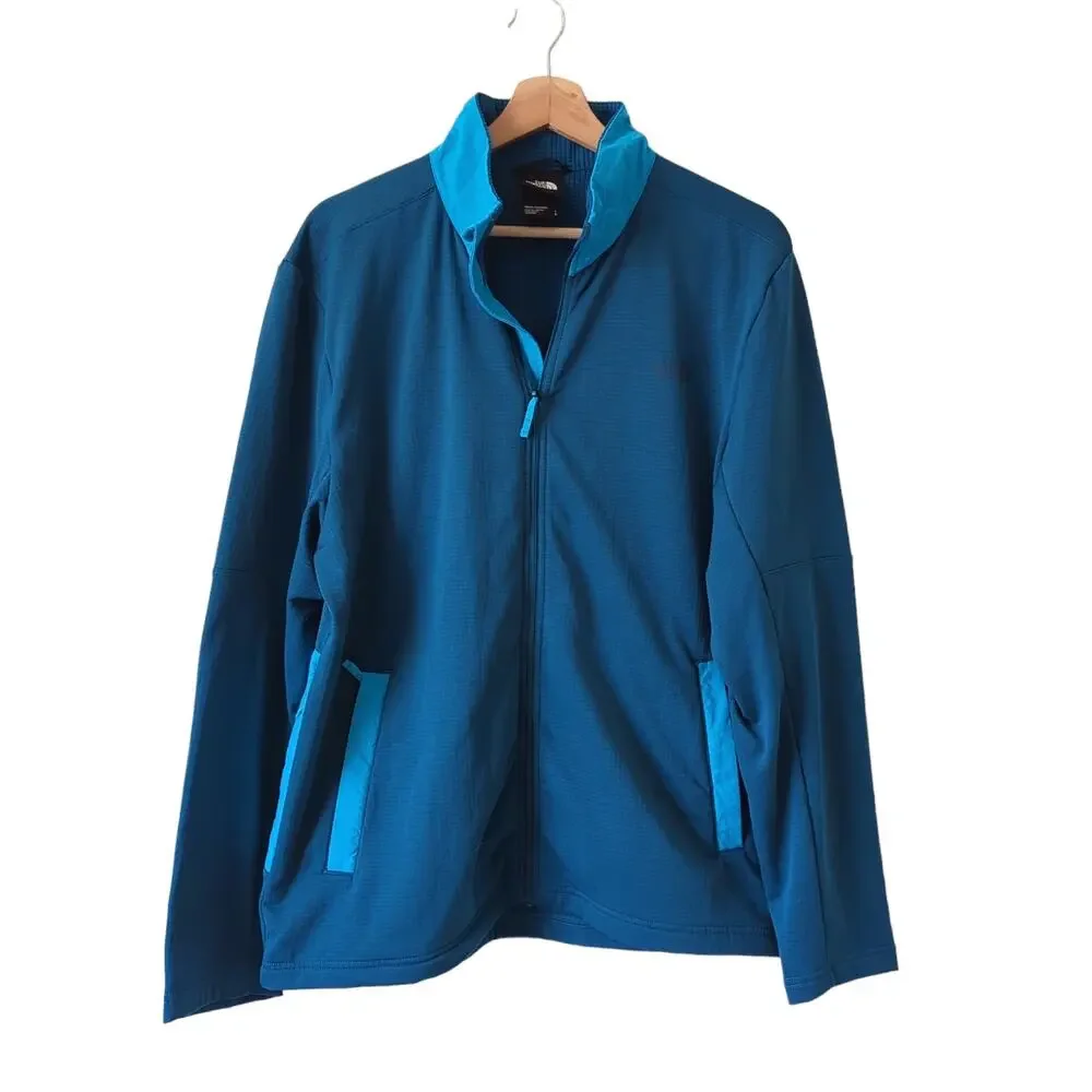 The North Face Men's Wayroute Full Zip Jacket Blue Thermal Grid Fleece Large